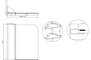 Шторка на ванну Cezares ECO-O-V-12-120/140-C-Cr стекло прозрачное - 3