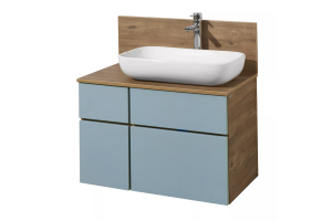 Тумба с раковиной и столешницей Aquaton Мишель 80 светлое дерево-голубой