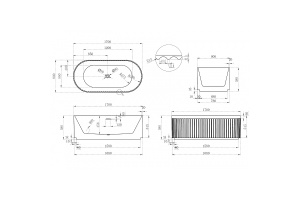Акриловая ванна Abber 170х80 белая без гидромассажа - 3