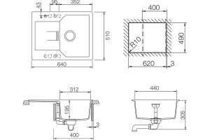 Мойка  Manhattan 40 D Cristalite корз.клапан альпина - 2