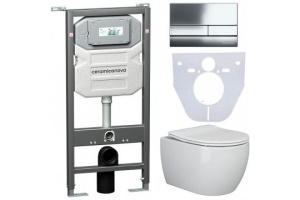 Комплект подвесного унитаза с инсталляцией Ceramica Nova Play с кнопкой хром