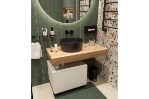 Мебель для ванной STWORKI Ольборг 100 столешница дуб французский, без отверстий, с тумбой 60, с раковиной BOCCHI Vessel черной - 3