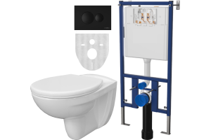 Комплект  Унитаз подвесной DIWO Анапа безободковый + Система инсталляции для унитазов DIWO 4501 с кнопкой смыва 7313 черный матовый