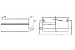 EB2021-RA-N18 Мебель для раковины-столешницы (120 см) с 2 выдвижными ящичками, встроенные ручки, Белый, блестящий - 2