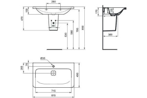 K083901 TONIC II Умывальник 80 см, 1 отверстие под смеситель, керамическая накладка слива (1 шт. в комплекте). Для монтажа с мебелью Tonic II - 2