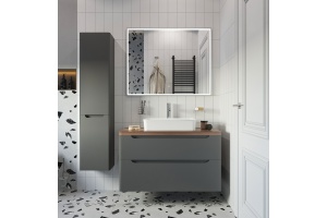 Тумба с раковиной STWORKI Берген 100 серая с темной столешницей, Bocchi Sottile 1476-001-012 - 2