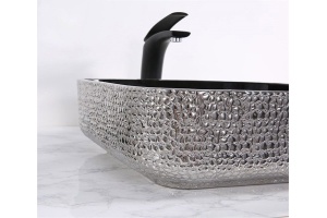 Раковина накладная CeramaLux NC 39 см черный/серебро (D1303H020) - 3