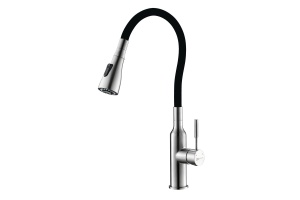 Смеситель для кухни Lemark с гибким  изливом и 2х-функциональным аэратором, сталь/черный (LM5082S-Black)