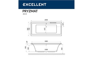 Акриловая ванна Excellent Pryzmat 200х90 белая золото с гидромассажем - 3