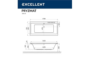 Акриловая ванна Excellent Pryzmat Slim 170x75 белая с гидромассажем - 2