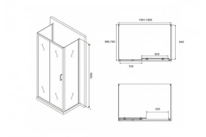 Душевой уголок Abber Schwarzer Diamant 160х70 черный (AG30160BH-S70B-S70B) - 3