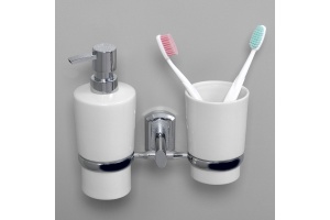 Стакан для зубных щеток и дозатор Wasserkraft хром - белый - 2