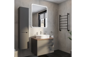 Мебель для ванной STWORKI Берген 80 серая с темной столешницей, раковина Bocchi Slim Line 1600-001-0126 белая - 2