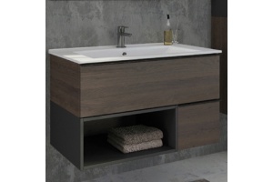 Тумба с раковиной Comforty Франкфурт 90, дуб шоколадно-коричневый, белая раковина