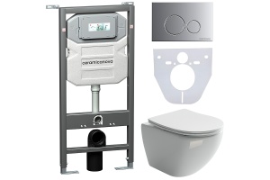 Комплект унитаза с инсталляцией Ceramica Nova Metropol белый с сиденьем микролифт и кнопкой хром матовый