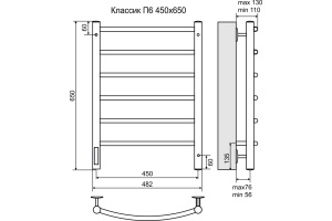 Полотенцесушитель электрический Terminus Классик П6 450х650 диммер слева - 3