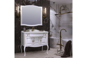 Мебель для ванной Opadiris Лаура 100 белая с патиной, с раковиной из литьевого мрамора
