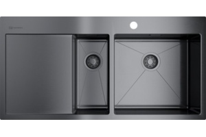 Мойка кухонная Omoikiri Akisame 100-2-GM-R вороненая сталь