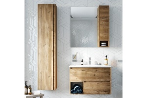 Мебель для ванной STWORKI Карлстад 75 дуб рустикальный, в стиле лофт, под дерево, российская (гарнитур, комплект)