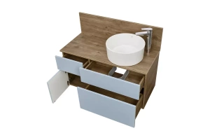Тумба с раковиной Mila 35 и столешницей Aquaton Мишель 100 голубой-светлое дерево - 3