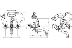 Смеситель для ванны Boheme Medici бронза с душевым комплектом и белой ручкой - 3
