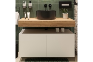 Столешница STWORKI Ольборг 100 дуб французский, без отверстий,  2 тумбы 50, с раковиной BOCCHI Vessel черной