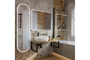 Мебель для ванной DIWO Элиста 100 светлое дерево, с раковиной Moduo 50 Square, в скандинавском стиле, овальная (гарнитур, мебель) - 2