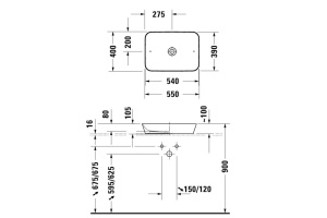DURAVIT (Cape Cod) Раковина 550 x 400 мм, без площадки под смеситель, без перелива, цвет белый/белый - 2