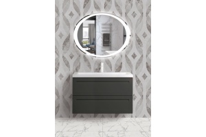 PLATINO База под раковину подвесная с двумя выкатными ящиками, Серый матовый AM-Platino-900-2C-SO-GM