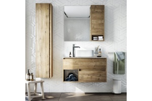 Тумба с раковиной STWORKI Карлстад 90 дуб рустикальный, простоун беж, с отверстием для смесителя в столешнице - 2