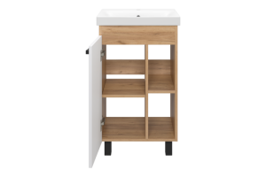 Тумба с раковиной Misty Крафт 50 белая - светлое дерево - 2