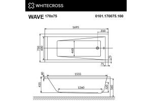 Ванна акриловая WHITECROSS Wave Soft 170x75 с гидромассажем белый - бронза - 3