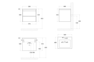 FAMILY База под раковину подвесная с двумя выкатными ящиками, Bianco Lucido, 580x480x550, Family-580-2C-SO-BL - 3
