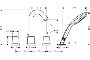 Смеситель Hansgrohe Logis 71314000 на борт ванны - 2