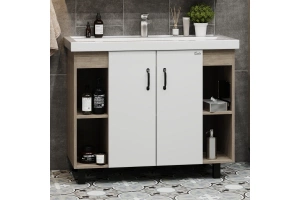 Тумба под раковину Onika Тимбер 100 белый матовый - светлое дерево - 2