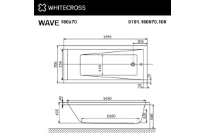 Акриловая ванна Whitecross Wave 160х70 белая хром с гидромассажем - 2