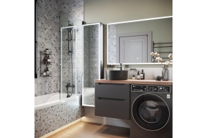 Тумба с раковиной STWORKI Берген 60 серая с темной столешницей 122, BOCCHI Vessel черная, R - 3