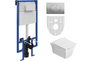 Комплект Унитаз подвесной STWORKI Хадстен SETK3304-0616-001-1-6000 с микролифтом + Система инсталляции для унитазов STWORKI 510162 с кнопкой смыва 230822 хром глянцевый