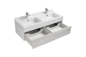 Тумба с раковиной Aquaton Сакура 120 двойная белый-светлое дерево - 3