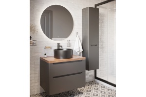 Мебель для ванной STWORKI Берген 80 серая с темной столешницей, раковина BOCCHI Vessel черная - 2