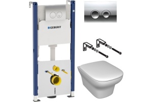 Комплект Система инсталляции для унитазов Geberit Duofix Delta 458.124.21.1 3 в 1 с кнопкой смыва + Чаша для унитаза подвесного Jacob Delafon Vox EDM102-00