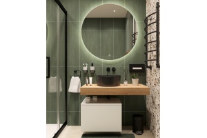 Столешница STWORKI Ольборг 100 дуб французский, без отверстий, с тумбой 60, с раковиной BOCCHI Vessel черной - 2