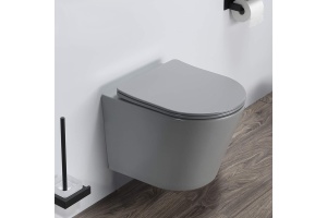 COMFORTY. Унитаз подвесной 105MH безободковый, сиденье дюропласт softclose тонкое, быстросъёмное (светло серый матовый)