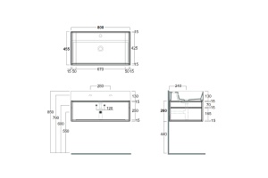SIMAS AGILE Структура металлическая 81x46xh28 см, подвесная, для раковины AG81, с 1 полкой, цвет черный матовый - 2