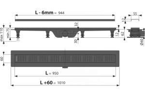 Душевой лоток AlcaPlast APZ10BLACK 950 с решеткой и опорами - 2