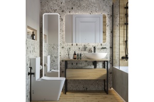 Тумба с раковиной DIWO Элиста 100 светлое дерево с раковиной Moduo 55 Leaf, чёрный муар - 2