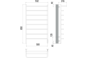Электрический полотенцесушитель Terminus Полка П8 500х850 с полкой Хром - 3