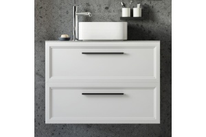 Тумба с раковиной STWORKI Эстерсунд 90 белая матовая, роверелла с отверстием под смеситель в столешнице