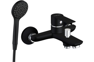 Смеситель для ванны с душем STWORKI by Damixa Хельсинки HFHS10030 черный, настенный, латунь, однорычажный, с душевым гарнитуром