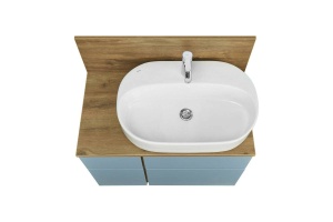 Тумба с раковиной Одри 62 и столешницей Aquaton Мишель 80 светлое дерево-голубой - 2